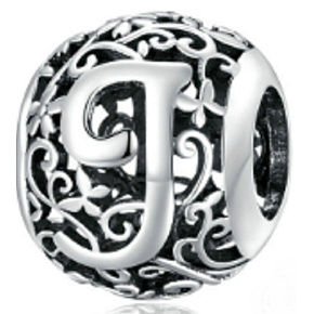 Sterling Silber 925 Magic Alphabet Buchstabe J mit Blumen, Perle für Armband