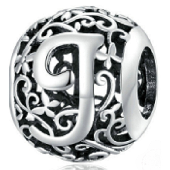 Sterling Silber 925 Magic Alphabet Buchstabe J mit Blumen, Perle für Armband