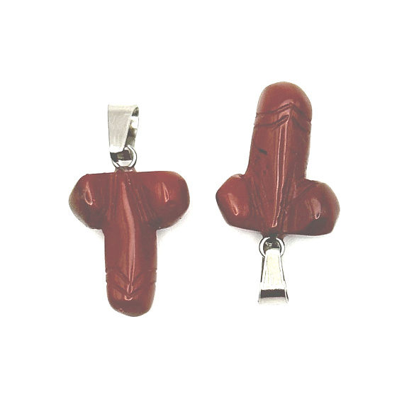 Jaspis roter Penis als Glücksbringer, Anhänger Naturstein handgeschliffen ca. 11 x 22 mm, Vollpflegestein