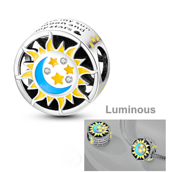 Charm Sterling Silber 925 Luminous - Tag / Nacht, Sonne / Mond, Stopper, Clip Perle auf Armband Universum