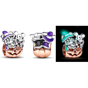 Charm Sterling Silber 925 Disney Mickey Mouse & Minnie Mouse Halloween Kürbis Luminose Bead Armband