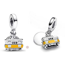 Charm Sterling Silber 925 Portugal Lissabon 2in1 Straßenbahn und Medaillon, Reise-Armband-Anhänger