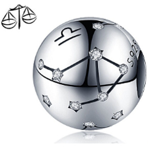 Waage Tierkreiszeichen, Anhänger für Armband Silber + Zirkonia, Kugel 9 mm 1 Stück
