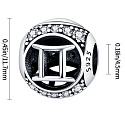 Zwillinge, Sternzeichen, Silber + Zirkonia Armband-Anhänger, Kugel 9 mm 1 Stück