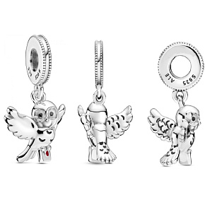 Sterling Silber 925 Harry Potter - Hedwig die Eule mit Brief, Anhänger für Armband