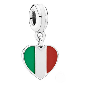 Charm Sterling Silber 925 Italienische Republik Flagge Herz - Ich liebe Italien, Reise-Armband-Anhänger