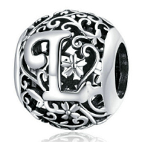 Sterling Silber 925 Magic Alphabet Buchstabe L mit Blumen, Perle für Armband