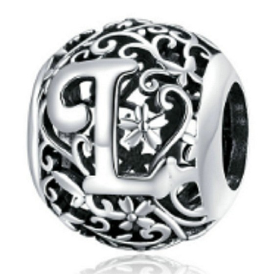 Sterling Silber 925 Magic Alphabet Buchstabe L mit Blumen, Perle für Armband