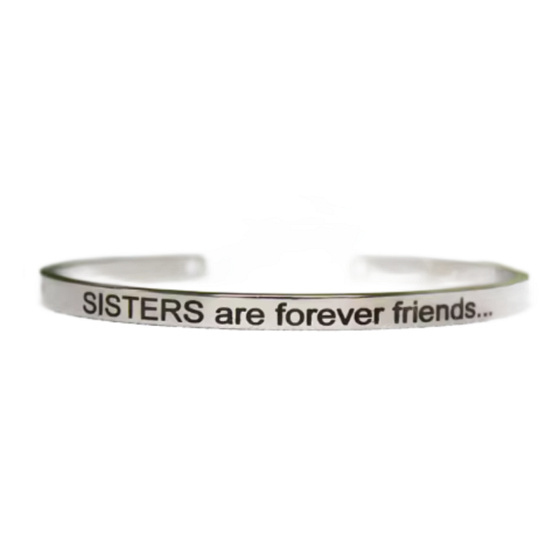 Edelstahlarmband silber mit Gravur Schwestern sind Freunde für immer, offene Manschette, 4 mm