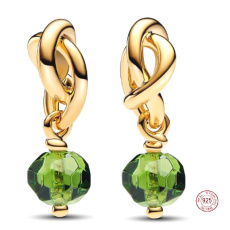 Charm Sterlingsilber 925 Geflochtener facettierter Ewigkeitkreis hellgrün, Anhänger für Armband Symbol August