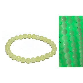Jade Luminois Light Phosphoreszierend, gelbes Leuchten im Dunkeln, Armband elastisch Naturstein, Perle 6 mm / 16 - 17 cm