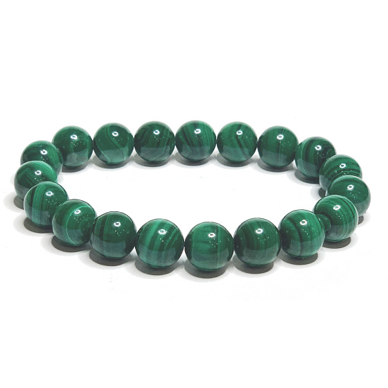 Malachit Armband elastisch Naturstein, Perle 9 - 10 mm / 16 - 17 cm, Wunschstein