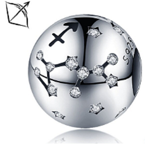 Schütze Tierkreiszeichen, Anhänger für Armband Silber + Zirkone, Kugel 9 mm 1 Stück