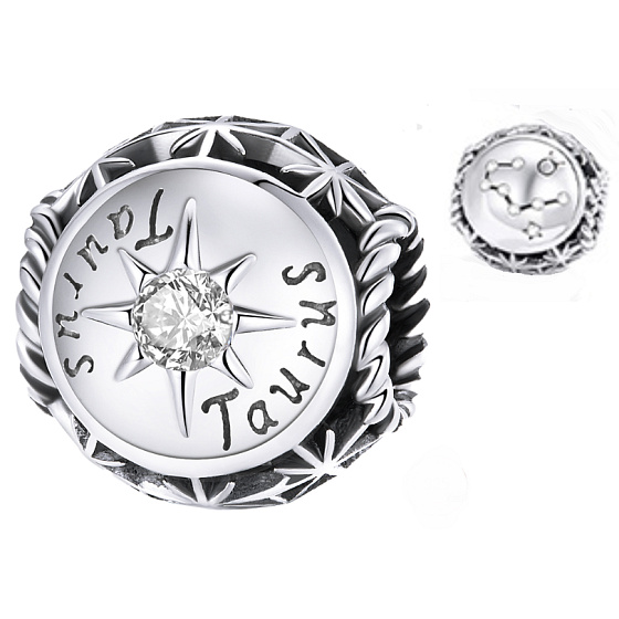 Charme Sterling Silber 925 Sternzeichen, Zirkonia Taurus, Perle für Armband