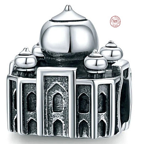 Charme Sterling Silber 925 Taj Mahal Indien, Perle auf Reise-Armband Charme Sterling Silber 925 Taj Mahal Indien, Perle auf Reise-Armband