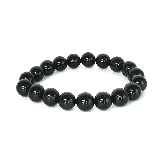 Turmalin schwarz Armband elastisch Naturstein, Kugel 10 mm / 16 - 17 cm, Wächter der guten Laune