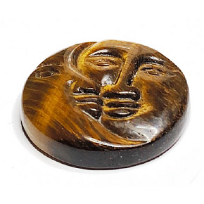 Tigerauge Gesicht der Sonne und des Mondes handgeschnitzter Naturstein 5 cm, Stein der Sonne und der Erde, bringt Glück und Reichtum