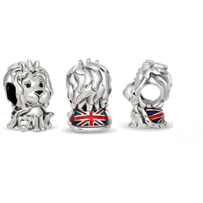 Sterling Silber 925 England Löwe Figur Perle auf Reise-Armband ca. 10 mm