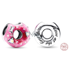 Charms Sterling Silber 925 Doughnut Charm - Donut mit Zirkonia und Emaille, Perle für Armband, Essen und Trinken Charms Sterling Silber 925 Doughnut Charm - Donut mit Zirkonia und Emaille, Perle für Armband, Essen und Trinken