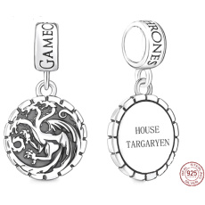 Charme Sterling Silber 925 Game of Thrones Wappen von Targarien, Anhänger auf einem Film-Armband