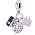 Charm Sterling Silber 925 Erdkugel, Kamera, rosa Koffer 3in1, Reise-Armband-Anhänger