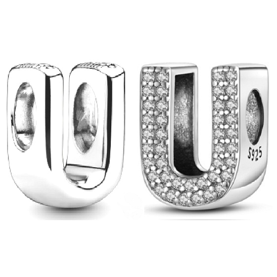 Sterling Silber 925 Alphabet Buchstabe U, Perle für Armband