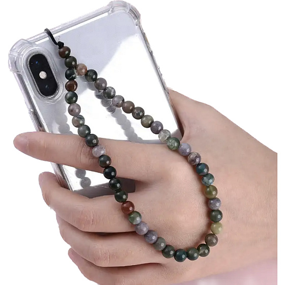 Achat indischer Handy-Anhänger gegen Verlust, Natursteinperle 6 mm / 26,5 cm, symbolisiert das Element der Erde