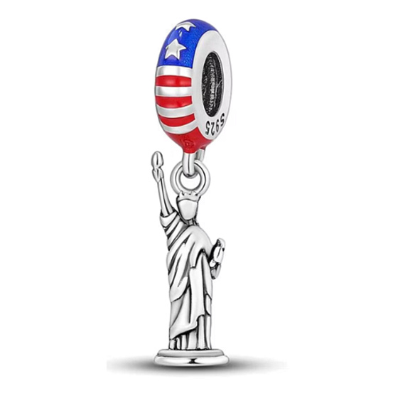 Charm Sterlingsilber 925 USA Amerikanische Flagge - Freiheitsstatue, Anhänger für Reise-Armband