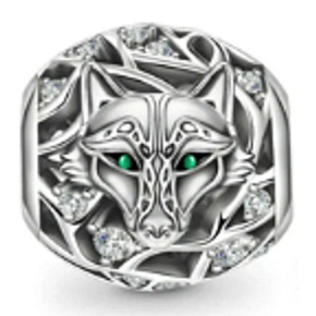 Charm Sterlingsilber 925 Wolf, grüne Augen, Perle für Armband Tier Charm Sterlingsilber 925 Wolf, grüne Augen, Perle für Armband Tier