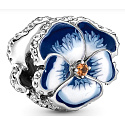 Sterling Silber 925 Blaues Stiefmütterchen, Perle für Armband natur