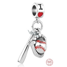 Charms Sterling Silber 925 Baseball I Love 2in1 Anhänger Armband Sport