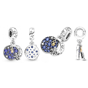 Charm Sterling Silber 925 Weihnachtsmann auf dem Mond 2in1, Weihnachtsarmband-Anhänger