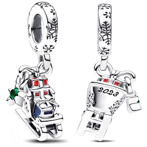 Charms Sterling Silber 925 Schlitten mit Geschenken, Weihnachtsarmband Anhänger
