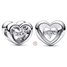 Charme Sterling Silber 925 Glänzendes Herz und schwebende Zirkonia Perle am Liebesarmband