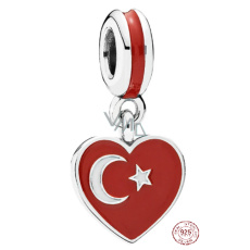 Charm Sterlingsilber 925 Türkische Flagge Herz - Ich liebe die Türkei, Anhänger für Reise-Armband Charm Sterlingsilber 925 Türkische Flagge Herz - Ich liebe die Türkei, Anhänger für Reise-Armband