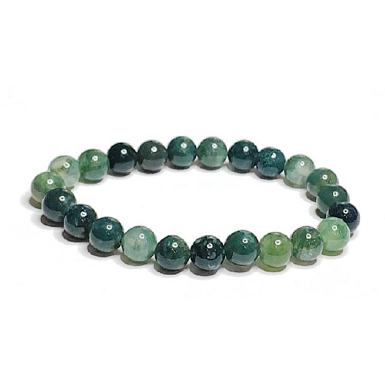 Achat grünes Moosarmband elastischer Naturstein, Kugel 8 mm / 16-17 cm, symbolisiert das Element der Erde