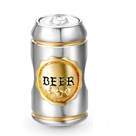 Charme Sterling Silber 925 Bier in einer Dose, Perle für Armband, Essen und Trinken