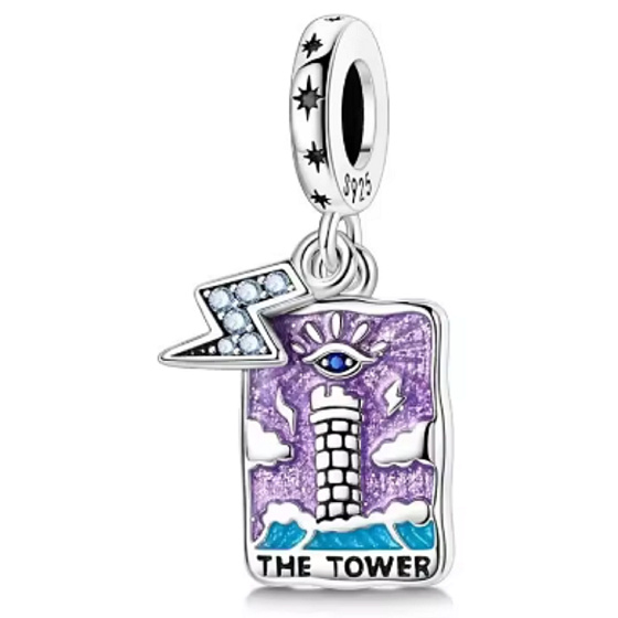 Charm Tarot karta – Věž The Tower, přívěsek na náramek symbol