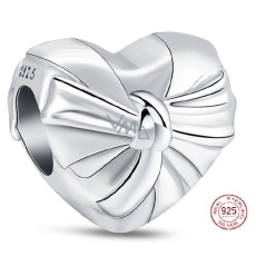 Sterling Silber 925 Herz mit schillernder Schleife, Liebesperle am Armband Sterling Silber 925 Herz mit schillernder Schleife, Liebesperle am Armband