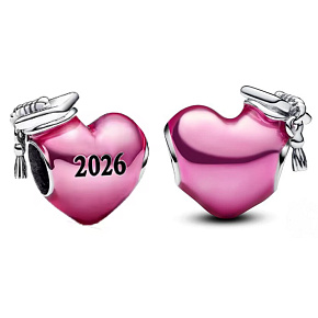 Charm Graduation 2026 - Růžové promoční srdce, korálek na náramek gradace Charm Graduation 2026 - Růžové promoční srdce, korálek na náramek gradace