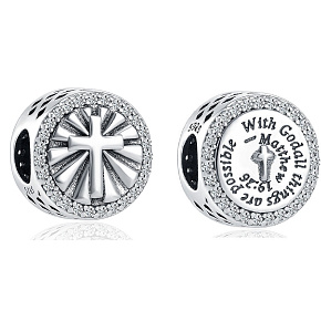 Charm Sterling Silber 925 Religiöse Sprüche mit Gott sind alle Dinge möglich Matthäus 19:26, Bead für Armband Charm Sterling Silber 925 Religiöse Sprüche mit Gott sind alle Dinge möglich Matthäus 19:26, Bead für Armband