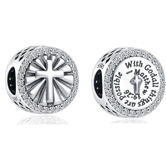 Charm Sterling Silber 925 Religiöse Sprüche mit Gott sind alle Dinge möglich Matthäus 19:26, Bead für Armband