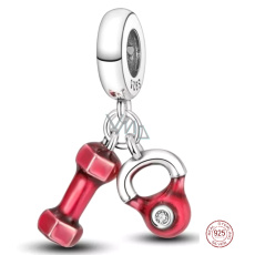 Sterling Silber 925 Trainingsgewichte - Hantel und Kessel 2in1, Sportarmband-Anhänger Sterling Silber 925 Trainingsgewichte - Hantel und Kessel 2in1, Sportarmband-Anhänger