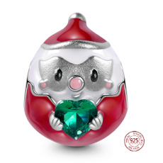 Sterling Silber 925 Santa und grünes Herz Perlenarmband Weihnachten
