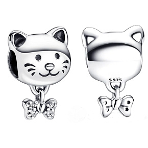 Charme Sterling Silber 925 Katze und Schleife, Perle auf Armband pet