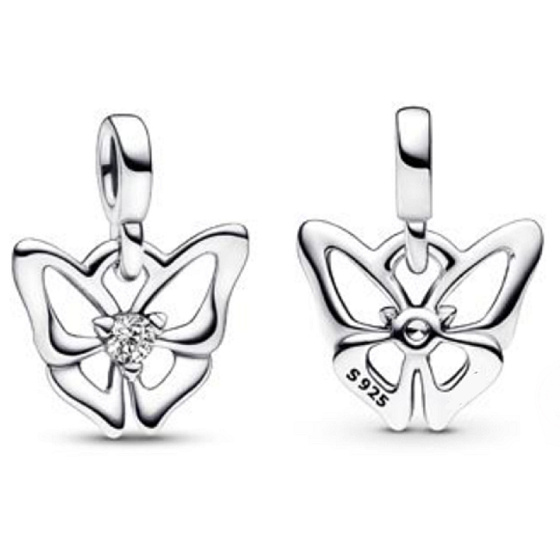 Sterling Silber 925 Schmetterling - Mini Medaillon mit klarem Zirkonia, Tierarmband-Anhänger