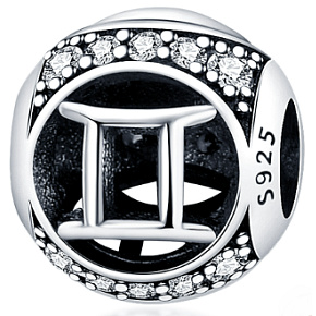 Zwillinge, Sternzeichen, Silber + Zirkonia Armband-Anhänger, Kugel 9 mm 1 Stück