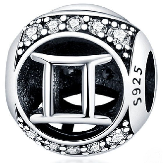 Zwillinge, Sternzeichen, Silber + Zirkonia Armband-Anhänger, Kugel 9 mm 1 Stück