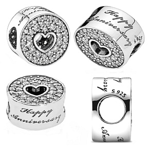 Charme Sterling Silber 925 Happy Anniversary, Stopper, Clip Perle für Armband