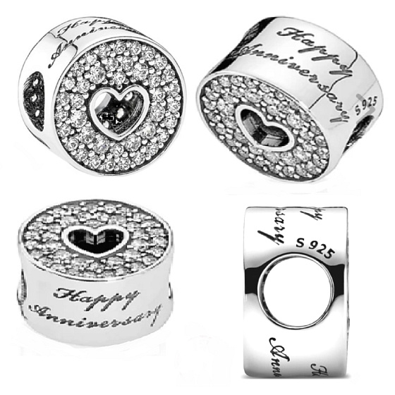 Charme Sterling Silber 925 Happy Anniversary, Stopper, Clip Perle für Armband